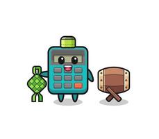 calculator muslim character are celebrating Eid Al Fitr vector