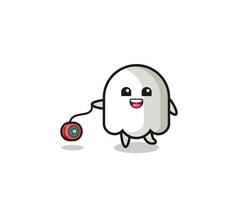 cartoon of cute ghost playing a yoyo vector