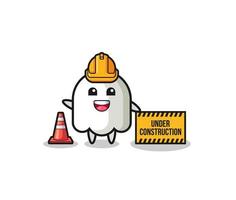 illustration of ghost with under construction banner vector