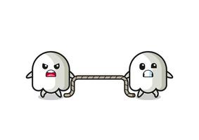 cute ghost character is playing tug of war game vector