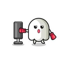 ghost boxer cartoon doing training with punching bag vector