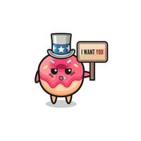 doughnut cartoon as uncle Sam holding the banner I want you vector