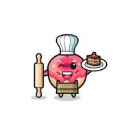 doughnut as pastry chef mascot hold rolling pin vector