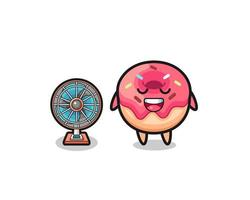 cute doughnut is standing in front of the fan vector