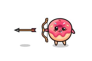 Ilustración del personaje de donut haciendo tiro con arco vector