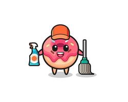 lindo personaje de donut como mascota de servicios de limpieza vector