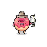 doughnut zookeeper mascot with a parrot vector