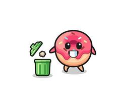 illustration of the doughnut throwing garbage in the trash can vector