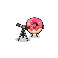 doughnut astronomer mascot with a modern telescope vector