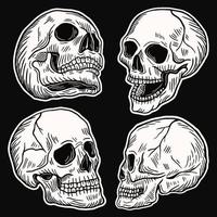 PrintSet Hand drawn Skull Head Dark Art with Different Angel Hatching Outline Style illustration vector