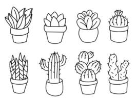 succulents cactus in pots set outline illustration vector