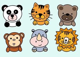 Cute Animal Set Dog Shiba, Fox, Cat, Pig, Cow, Rabbit Line Art cartoon vector