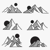 montaña, conjunto, simple, moderno, línea, arte, ilustración vector