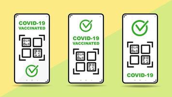 certificado de autenticación de código qr covid-19. pasaporte personal de vacunación e inmunidad. código qr del teléfono móvil para escanear y verificar. concepto de seguridad frente al coronavirus. vector