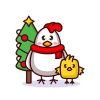 pollito y gallina de navidad vector