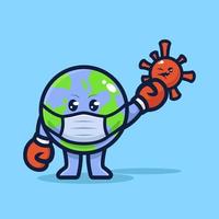 Earth fighting corona mascot vector