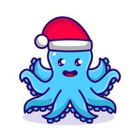 christmas octopus mascot vector