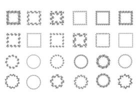 Ilustración de la colección de una variedad de marcos negros cuadrados y circulares hechos de plantas sobre fondo blanco aislado vector