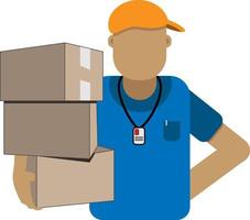 man courier holding delivery packages flat character perfect for design project vector