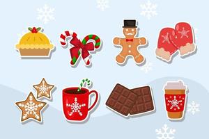 christmas food sticker set collection vector