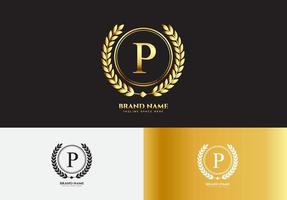 concepto de logotipo de lujo de oro letra p vector