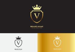 Letra v concepto de logotipo de corona de lujo de oro