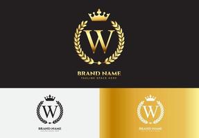 Letra w concepto de logotipo de corona de lujo de oro vector