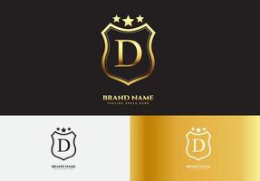 letra d, oro, lujo, estrella, logotipo, concepto vector