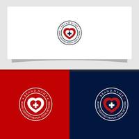 logo template medical and health care with cross sign and heart vector