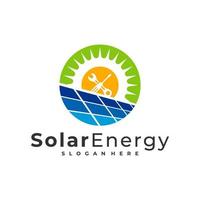 Plantilla de vector de logotipo solar mecánico, conceptos de diseño de logotipo de energía de panel solar creativo