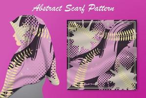 Abstract scarf pattern design for hijab fashion. Hijab scarf with splash brush ink and leaves for Printing Production vector