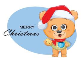 Merry Christmas. Funny bear in Santa hat vector