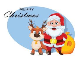 Cheerful Santa Claus standing near deer vector