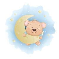 Cute little bear sleeping on the Moon vector
