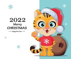 Cute cartoon character tiger in Santa hat vector