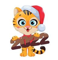 Merry Christmas. Cute cartoon character tiger vector