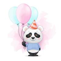 Funny panda cartoon character at birthday party vector