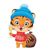 Merry Christmas. Cute cartoon character tiger vector