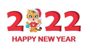 Merry Christmas. Cute cartoon character tiger vector