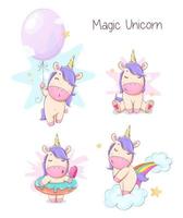 lindo unicornio. personaje de dibujos animados de unicornio mágico vector