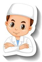 Muslim scientist boy cartoon character sticker vector