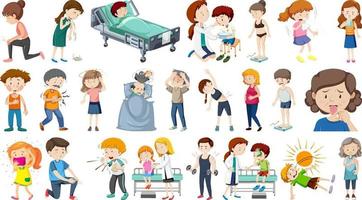 Set of sick people with different symptoms vector