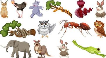 Set of different wild animals cartoon characters vector