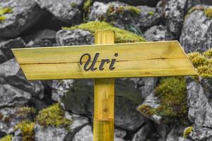 Signposting on hiking trail nature forest landscape Uri Utladalen Norway. photo