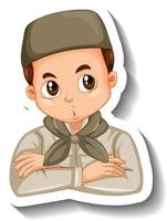 Muslim boy in safari outfit cartoon character sticker vector