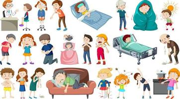 Set of sick people with different symptoms vector