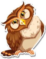 Brown owl bird cartoon character sticker vector