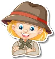 niña en traje de safari personaje de dibujos animados vector