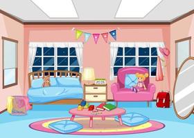 diseño de interiores de dormitorio de niña con decoraciones vector