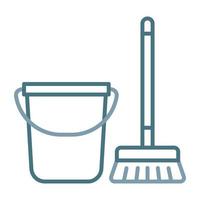 Broom and Bucket Line Two Color Icon vector